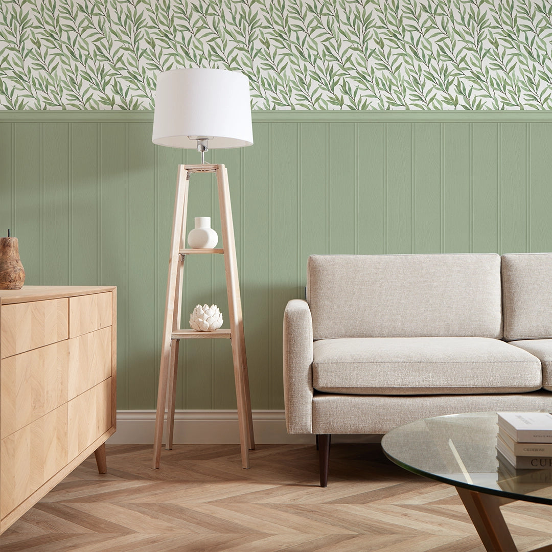 Panel Design Green Willow Leaf Panel Wallpaper in Green with Green Panel – I Love Wallpaper