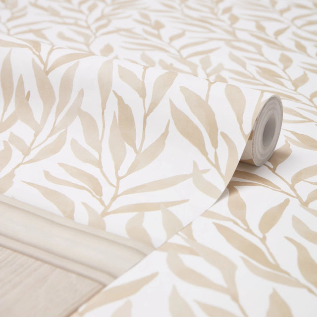 Willow Leaf Panel Wallpaper in Natural with Natural Panel