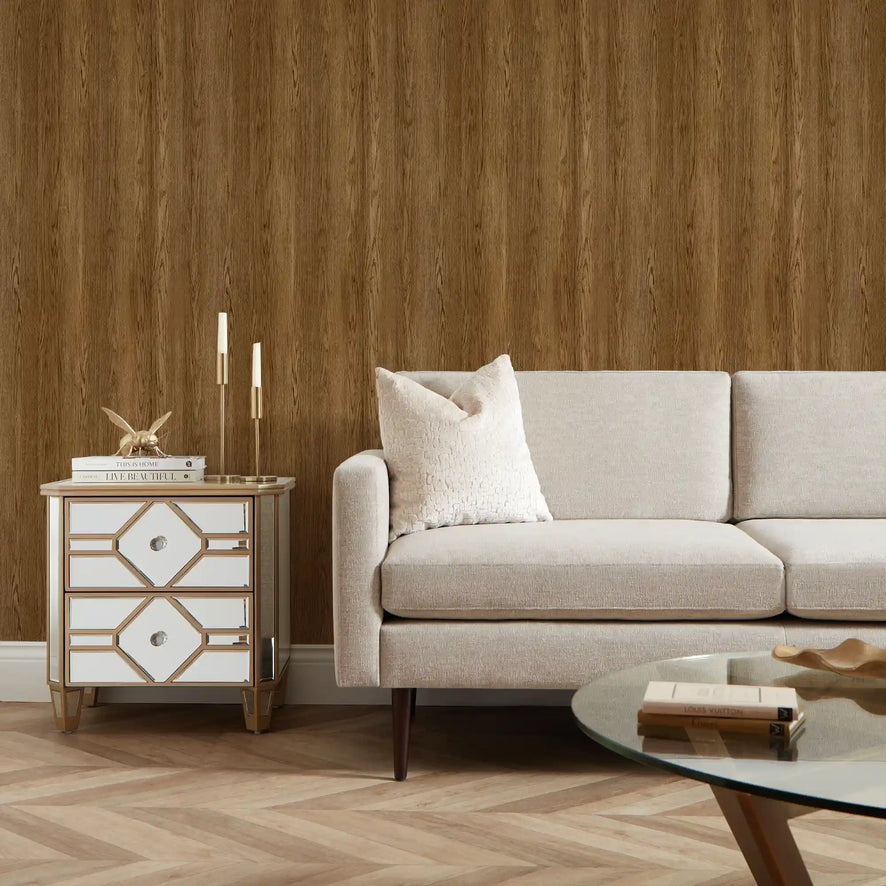 Wood Grain Wallpaper in Dark Oak