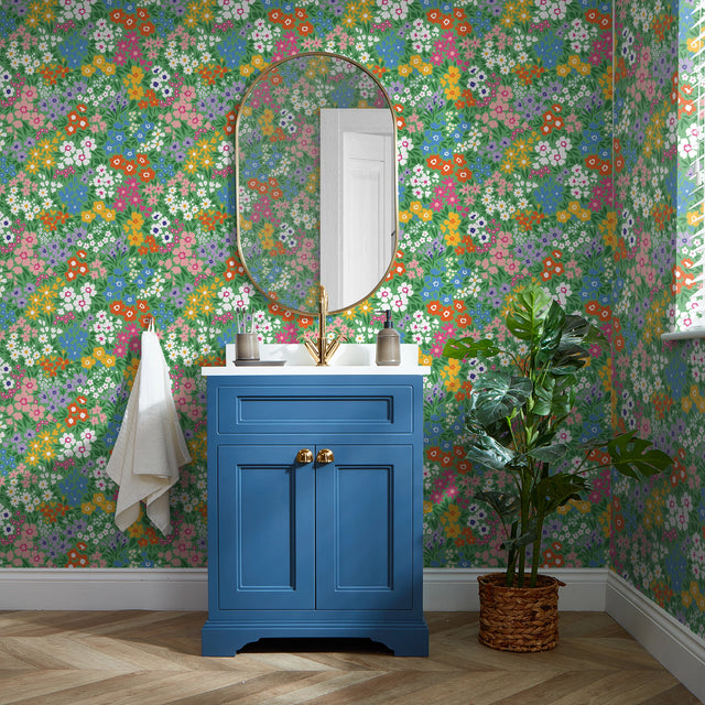 Woodland Meadow Wallpaper in Brights on Green