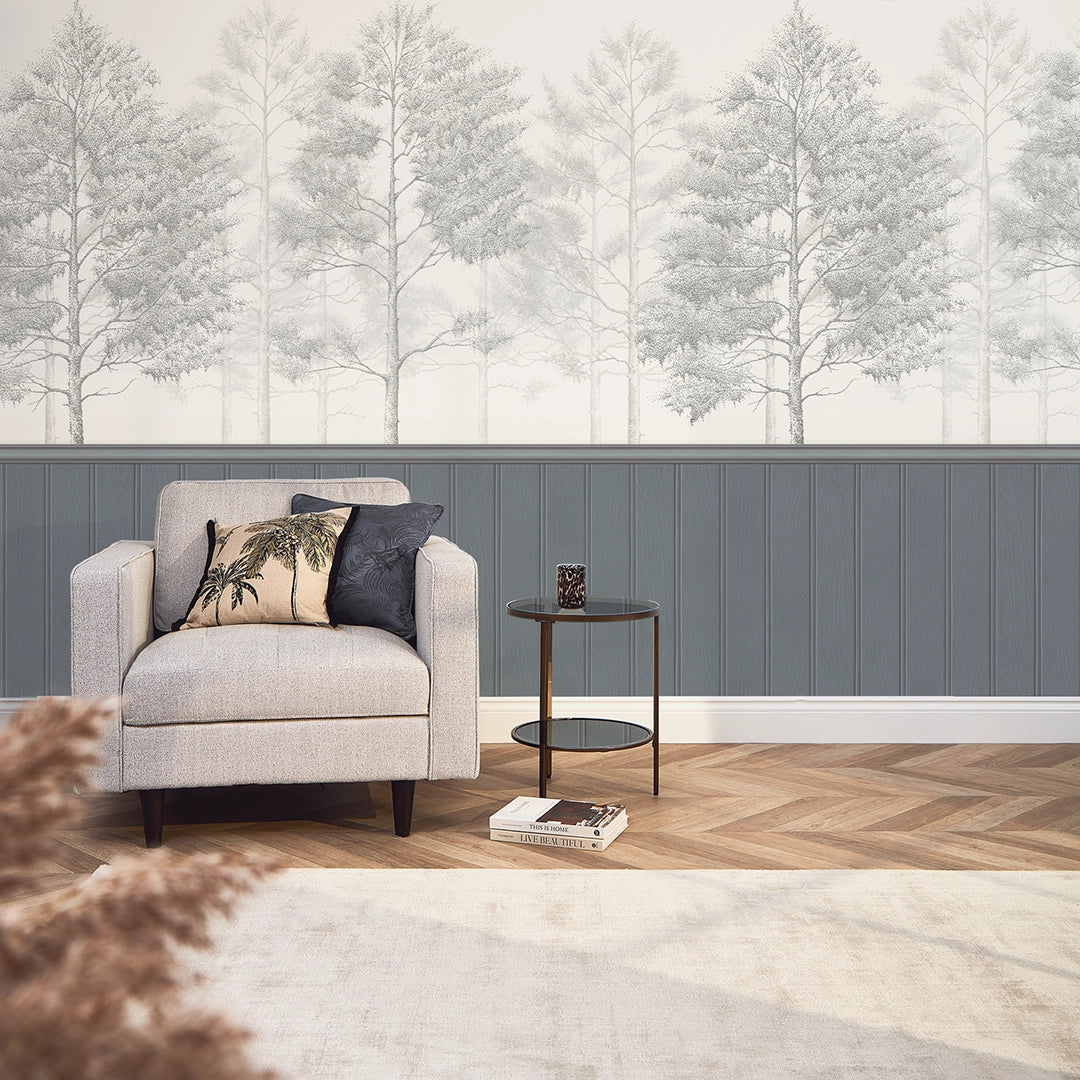 Sample of Woodland Whisper Panel Wallpaper in Slate