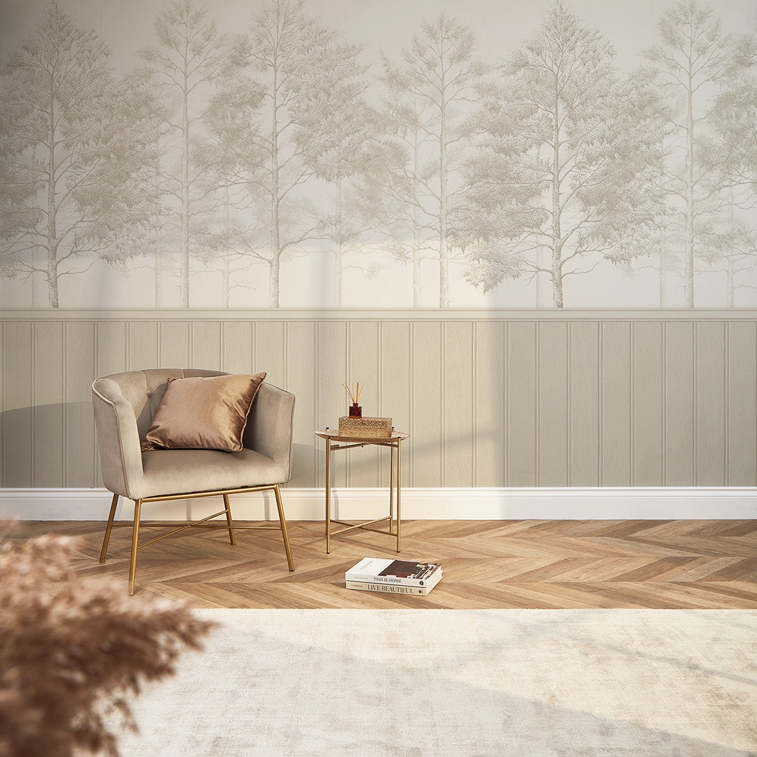 Sample of Woodland Whisper Panel Wallpaper in Cream
