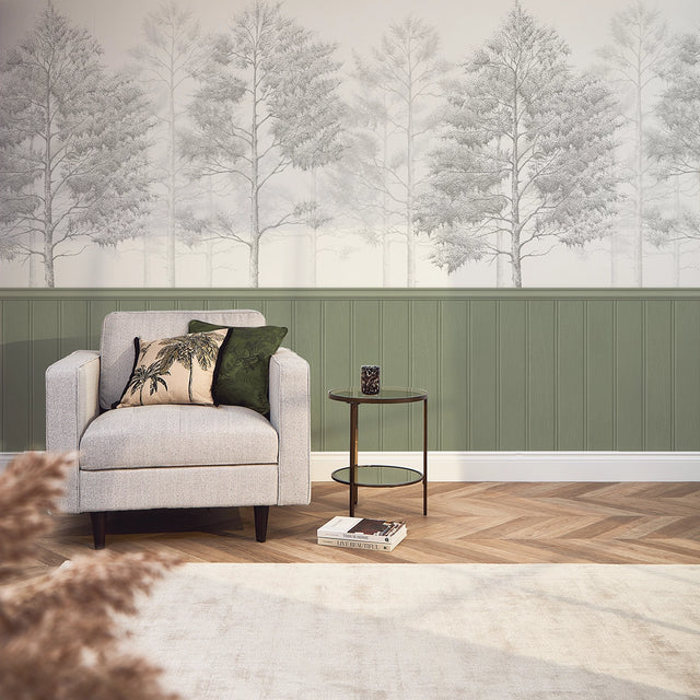 Woodland Whisper Panel Wallpaper in Sage Green