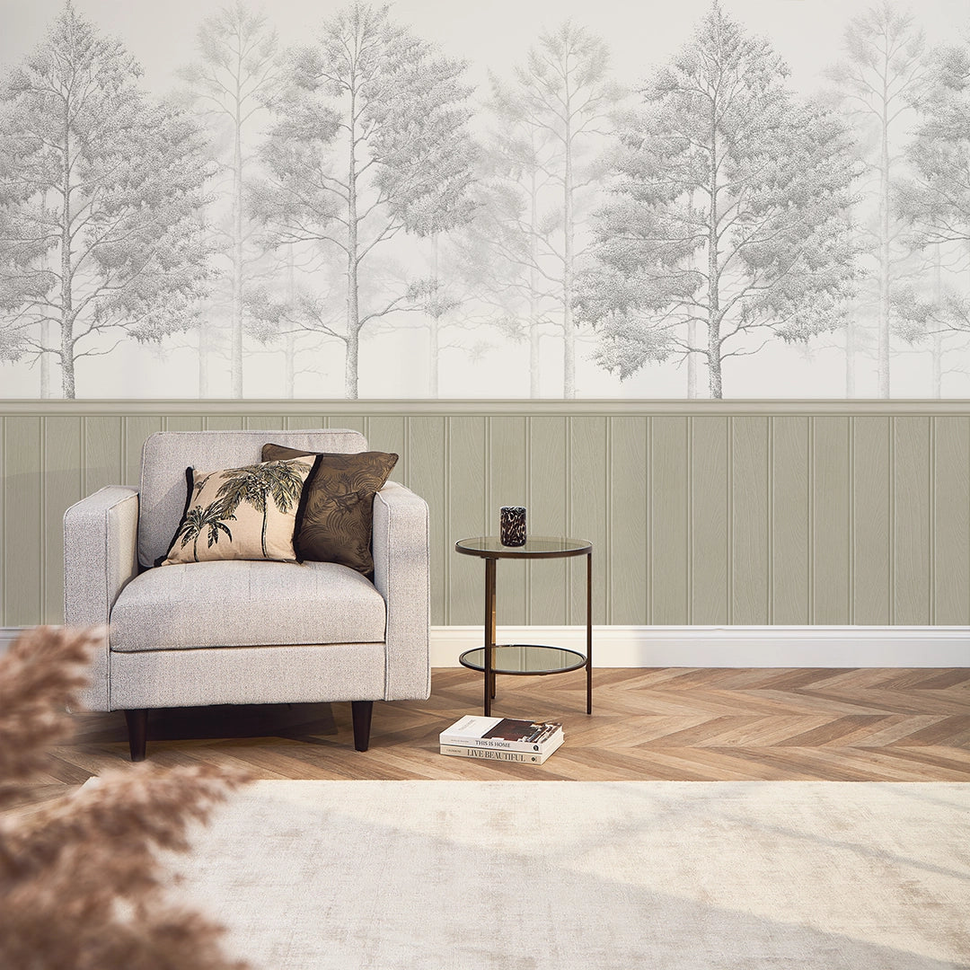 Sample of Woodland Whisper Panel Wallpaper in Taupe