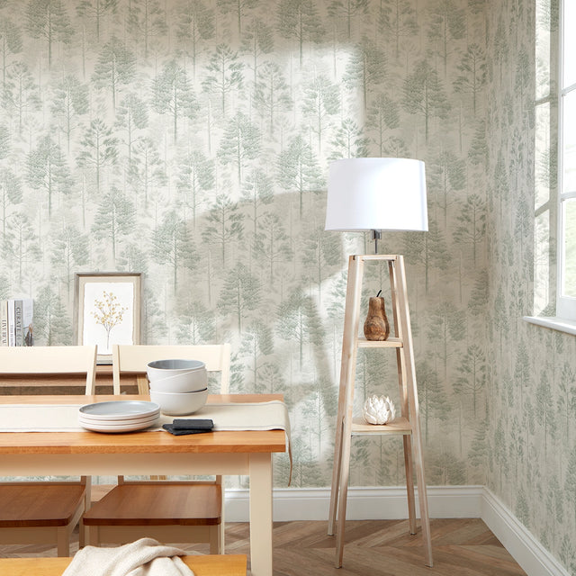 Woodland Whisper Wallpaper in Sage Green