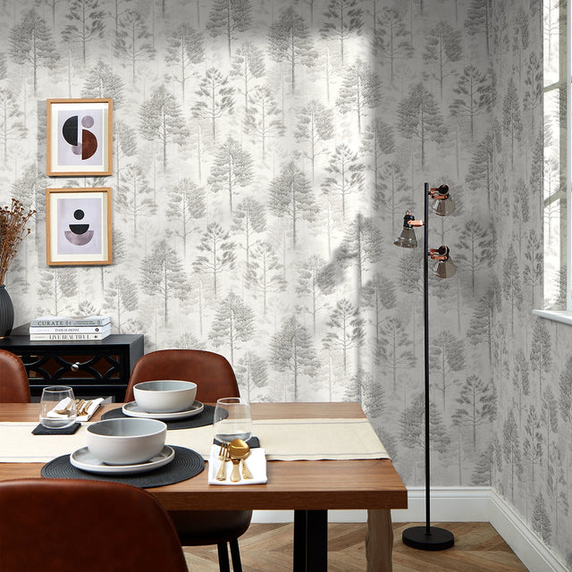 Woodland Whisper Wallpaper in Warm Grey