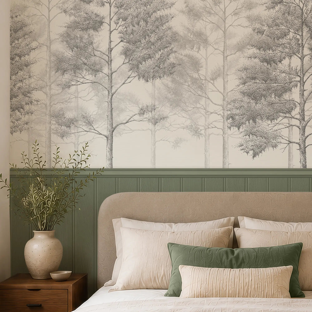 Woodland Whisper Panel Wallpaper in Sage Green