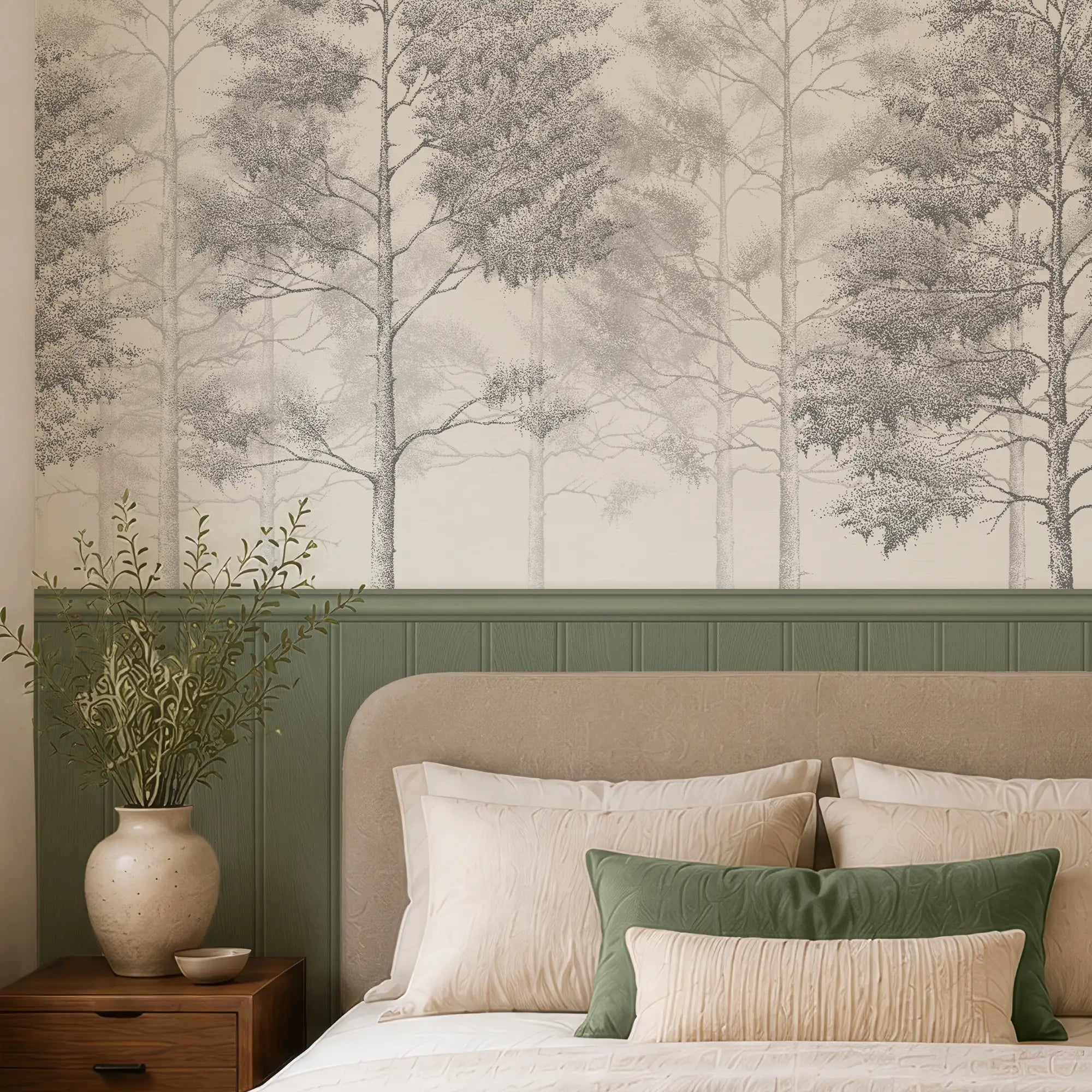 Woodland Whisper Panel Wallpaper in Sage Green