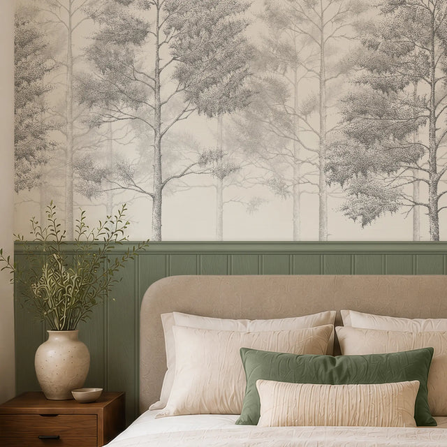 Woodland Whisper Panel Wallpaper in Sage Green