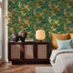 Woodland Wonder Wallpaper in Greens and Teal on Gold