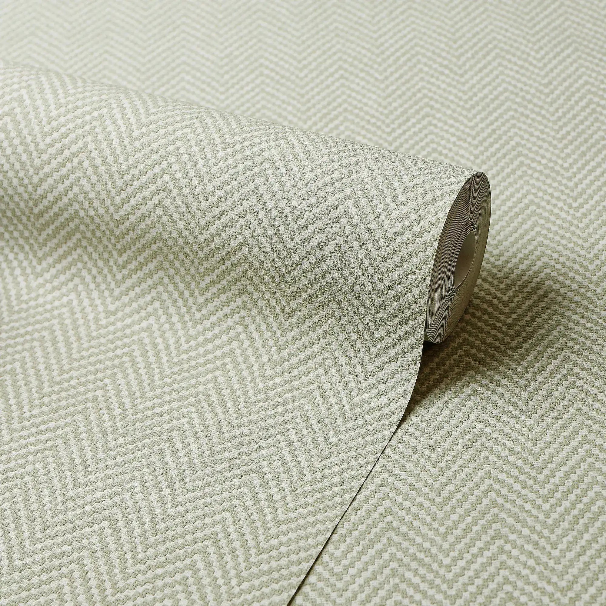 Woven Herringbone Wallpaper in Sage