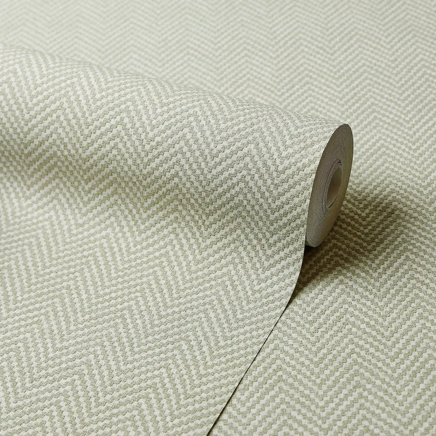 Woven Herringbone Wallpaper in Sage