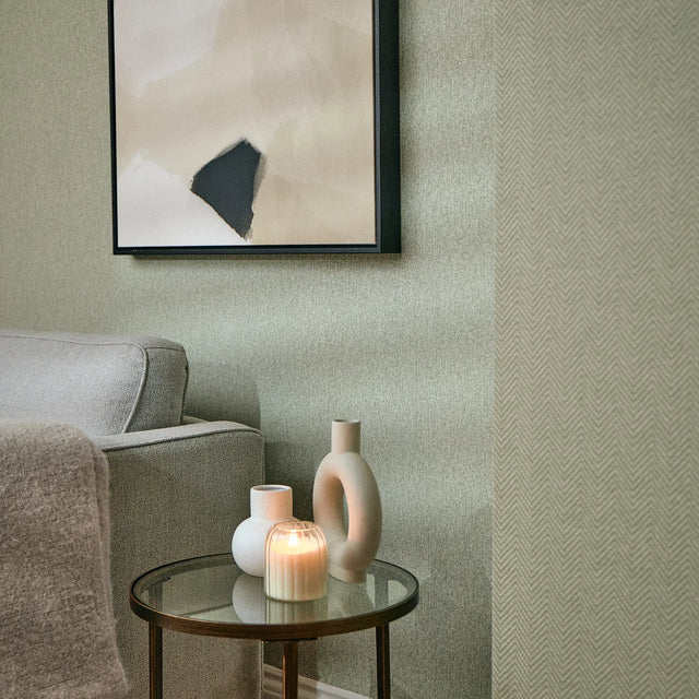 Woven Herringbone Wallpaper in Sage