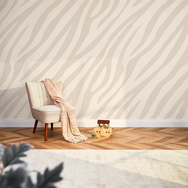 Zebra Print Full Wall Mural in Cream and Truffle