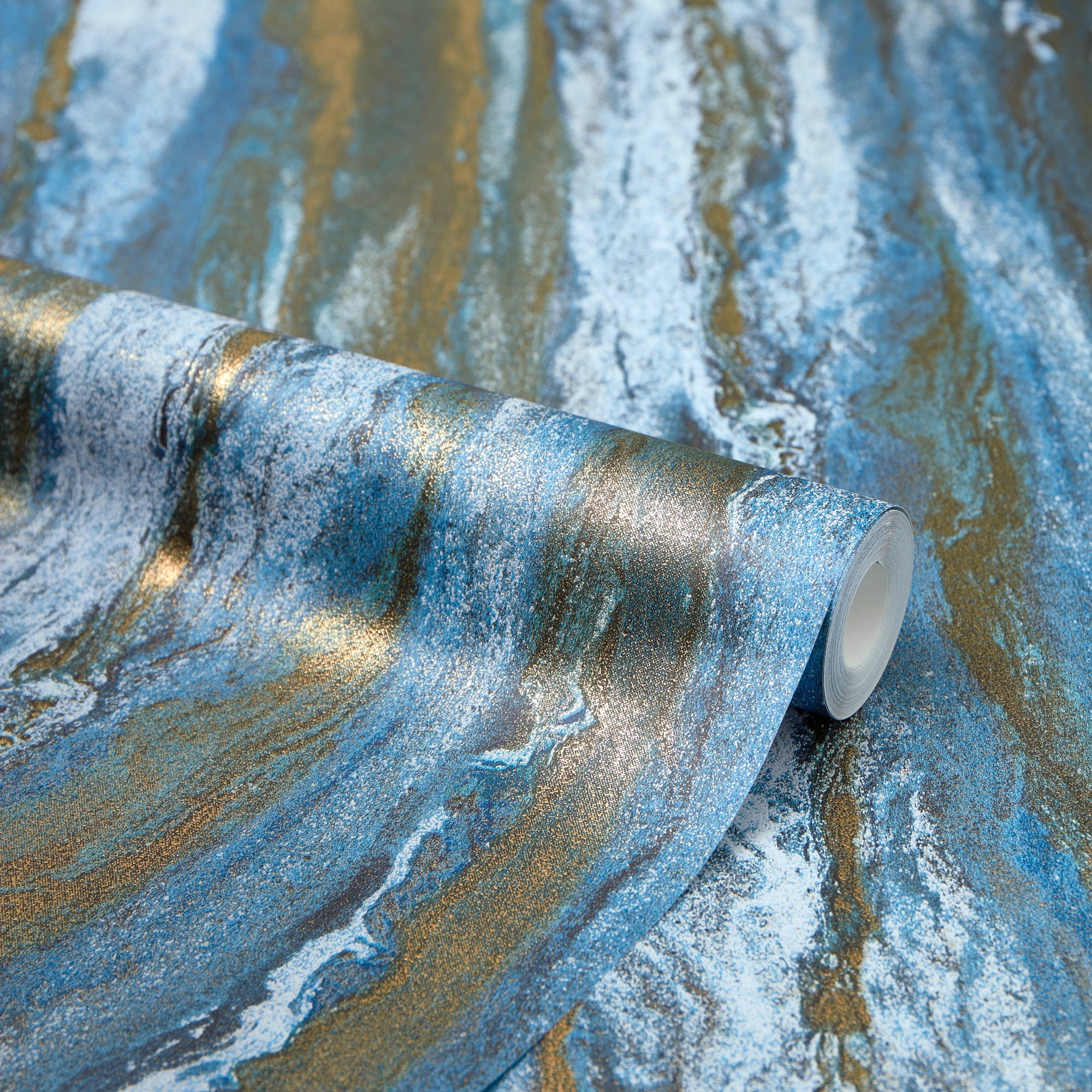 Zurich Metallic Wallpaper in Sapphire and Metallic Gold