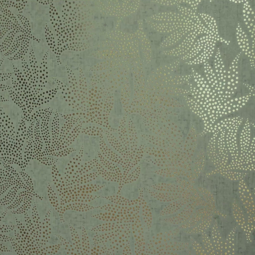 Speckled Leaf Wallpaper in Greens with Gold Foil