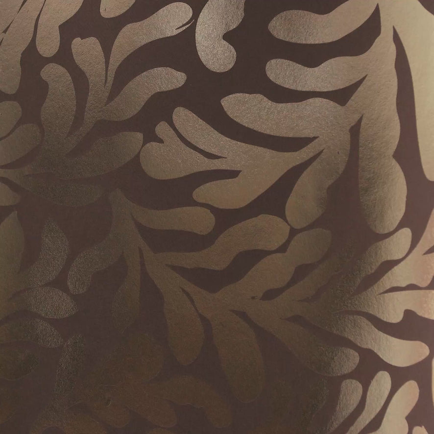 Coral Leaf Wallpaper in Mocha with Gold Foil