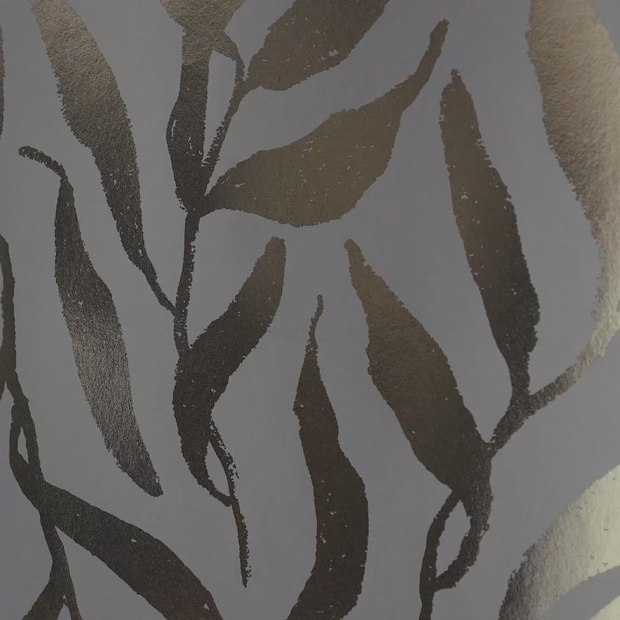 Olive Leaf Wallpaper in Pale Green with Gold Foil
