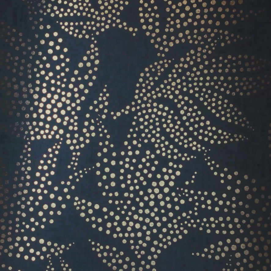 Large Speckled Leaf Wallpaper in Navy with Gold Foil