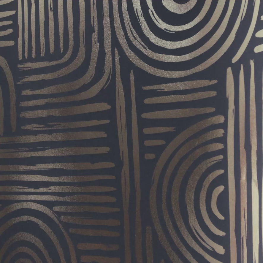 Raffia Curve Wallpaper in Navy with Gold Foil