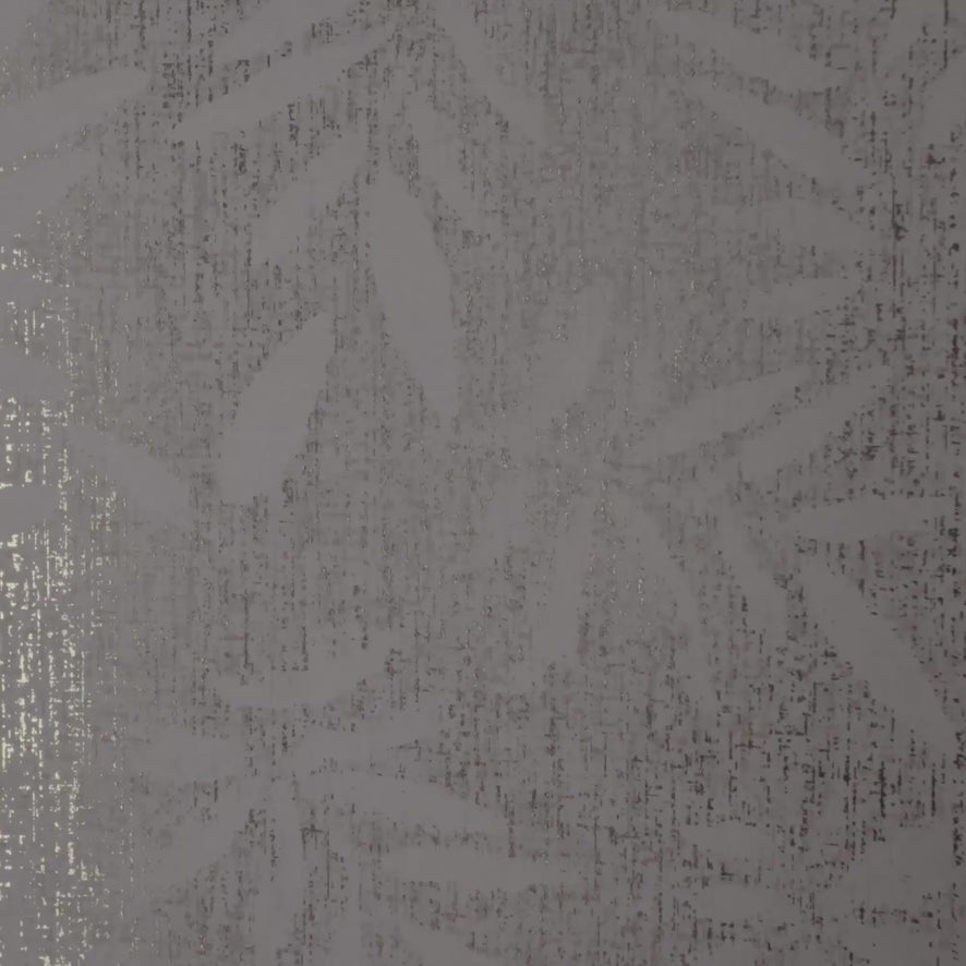 Linen Leaf Wallpaper in Grey with Gold Foil