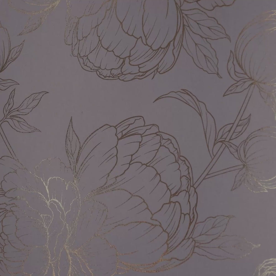 Flora Wallpaper in Blue with Gold Foil