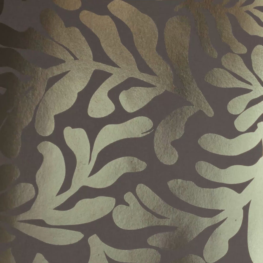 Coral Leaf Wallpaper in Almond with Gold Foil