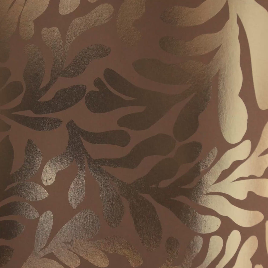 Coral Leaf Wallpaper in Caramel with Gold Foil
