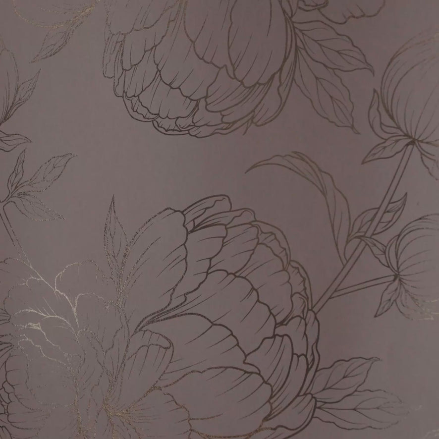 Flora Wallpaper in Grey with Gold Foil