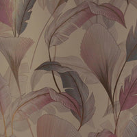 Thumbnail for Elegant Leaves Wallpaper in Soft Pinks and Greens on Cream with Gold Foil