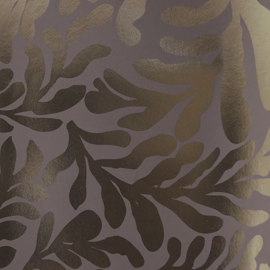 Coral Leaf Wallpaper in Grey with Gold Foil
